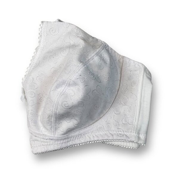 Womens Bra 40D White Floral Jaquarde Wirefree Adjustable Full Coverage Lingerie - Picture 2 of 7